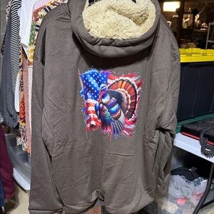 Custom Brown Graphic Hoodie with American Flag and Turkey Design